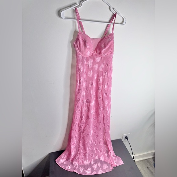 Y2k Victoria's Secret slip sheer heart print maxi dress side slit - Picture 2 of 8